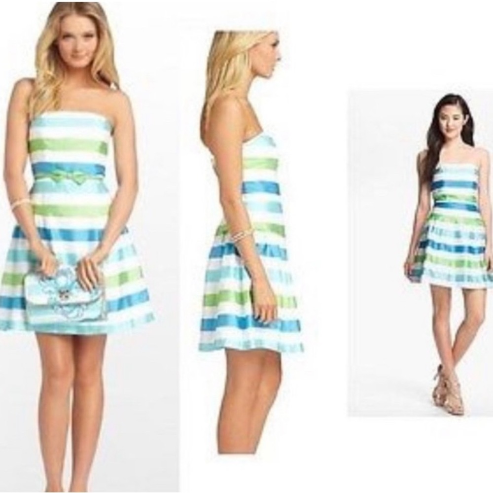 Lilly Pulitzer Jordan tube top dress blue green and white stripe size 4
